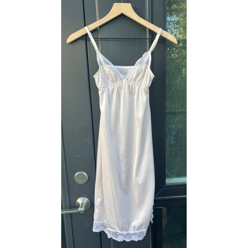 Vintage 80s Warners Whimsies Pink Slip Dress Lace Coquette Balletcore XS